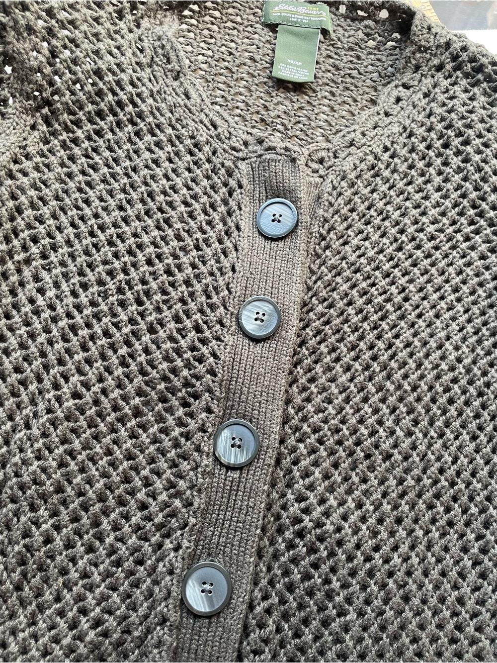 Eddie Bauer Green Open-Weave Button Cardigan